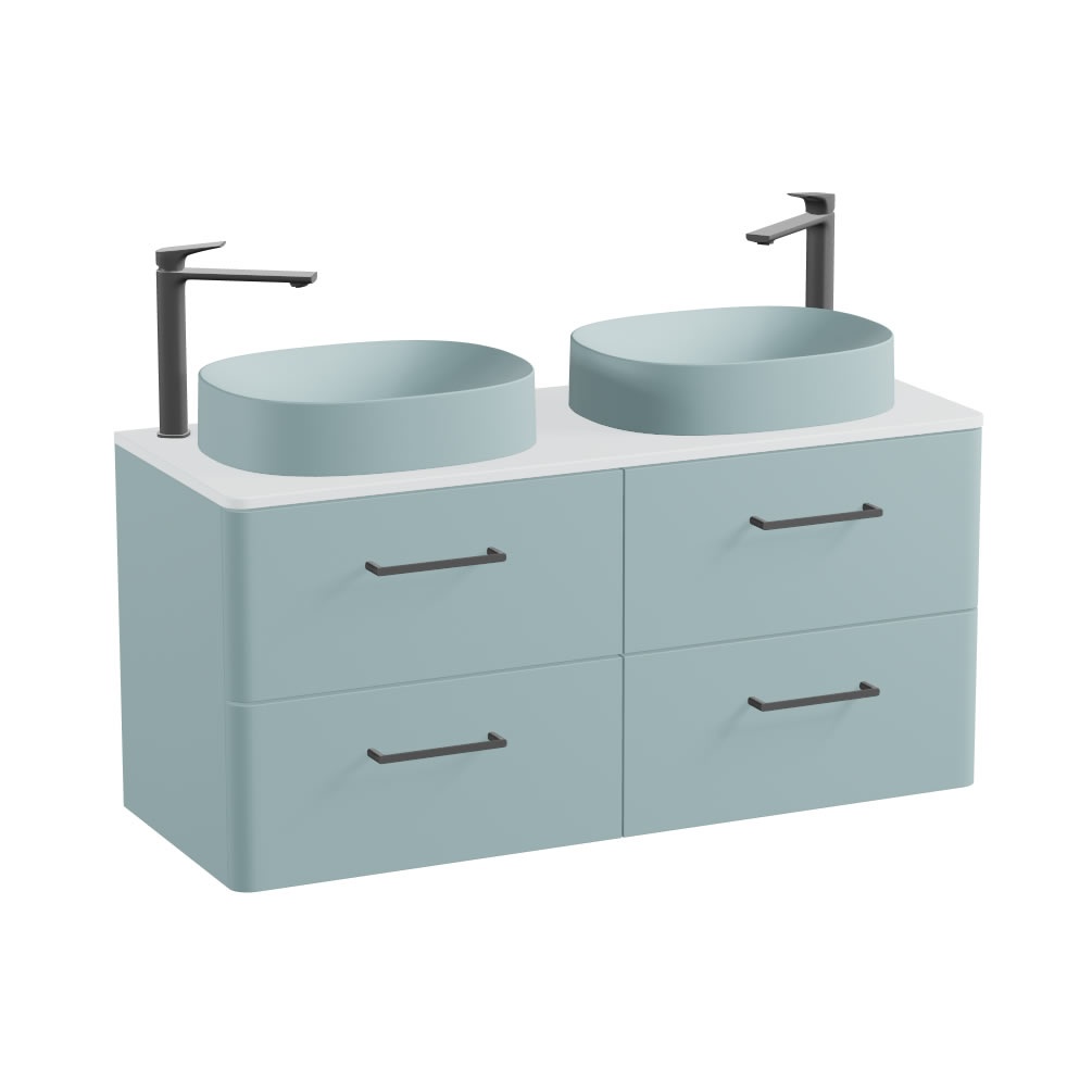 Vado Cameo 1200mm Cove Blue Wall Hung 4 Drawer Vanity Unit, Worktop & Oval Basins